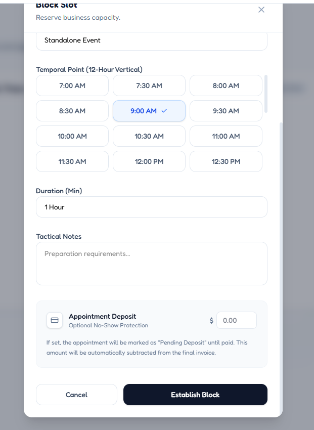 Appointment Deposit Configuration
