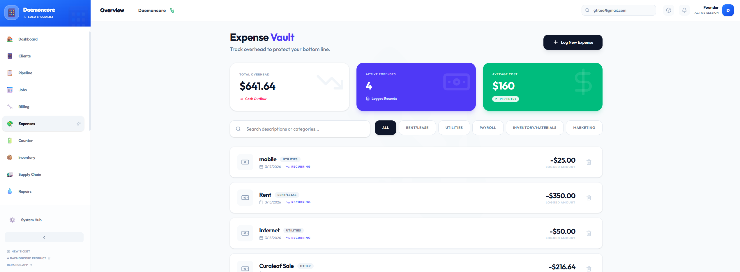 Expense Tracking Interface