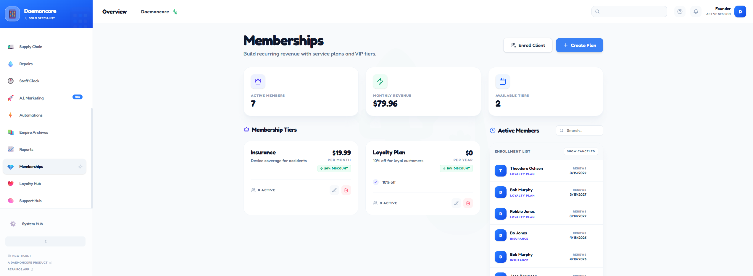 Memberships and Charges Dashboard